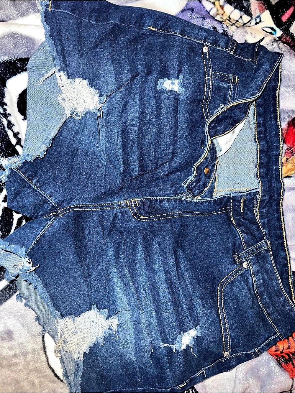 SHEIN Distressed Denim Jean Shorts Blue XL